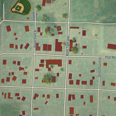 Close-up of the map of Morland, Kansas print showing street and building detail
