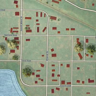 Close-up of the map of Douglas, North Dakota print showing street and building detail
