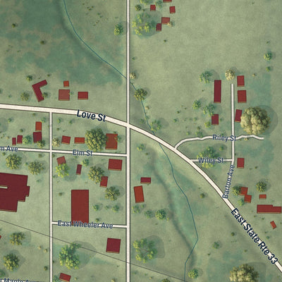Close-up of the map of Wheeler, Illinois print showing street and building detail