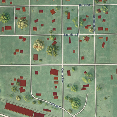 Close-up of the map of Berwyn, Nebraska print showing street and building detail