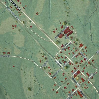 Close-up of the map of McLain, Mississippi print showing street and building detail