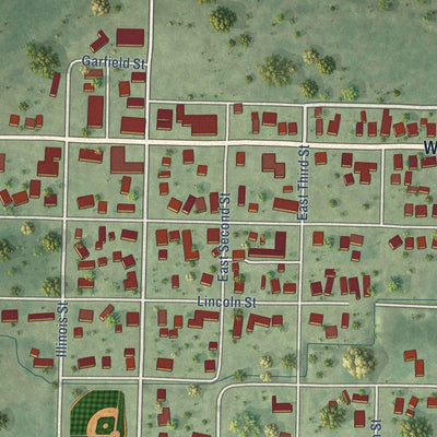 Close-up of the map of Karnak, Illinois print showing street and building detail