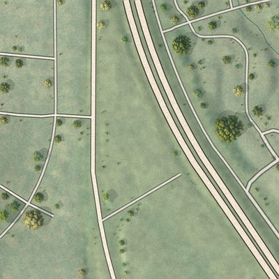 Close-up of the map of Platte Woods, Missouri print showing street and building detail