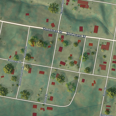 Close-up of the map of Rulo, Nebraska print showing street and building detail