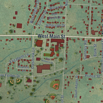 Close-up of the map of Charleston, Arkansas print showing street and building detail