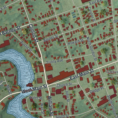 Close-up of the map of the Village of Gouverneur, New York print showing street and building detail