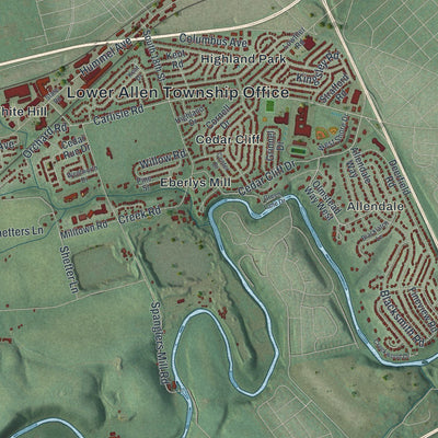 Close-up of the map of Lower Allen, Pennsylvania print showing street and building detail
