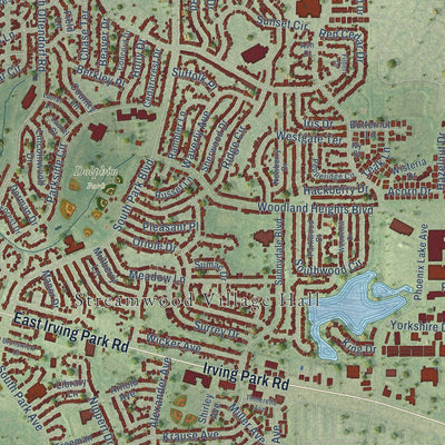 Close-up of the map of Streamwood, Illinois print showing street and building detail