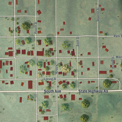 Close-up of the map of Glenwood, Missouri print showing street and building detail