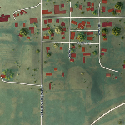 Close-up of the map of Roscoe, Minnesota print showing street and building detail