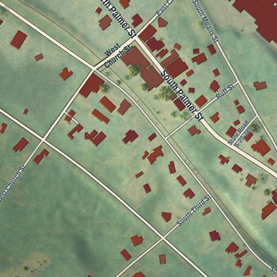 Close-up of the map of Ridgeway, South Carolina print showing street and building detail