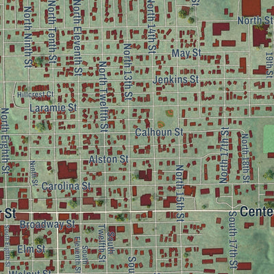 Close-up of the map of Marysville, Kansas print showing street and building detail