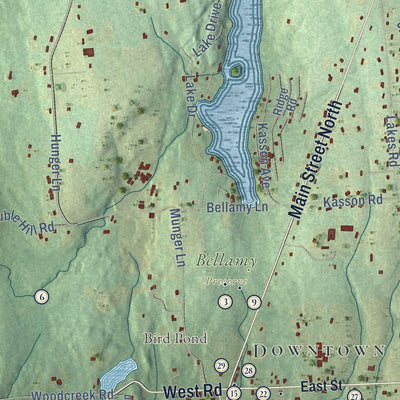 Close-up of the map of Bethlehem, Connecticut print showing street and building detail