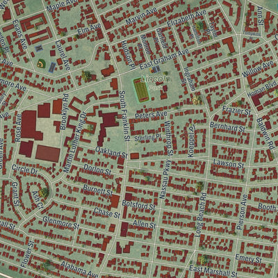 Close-up of the map of the Village of Hempstead, New York print showing street and building detail