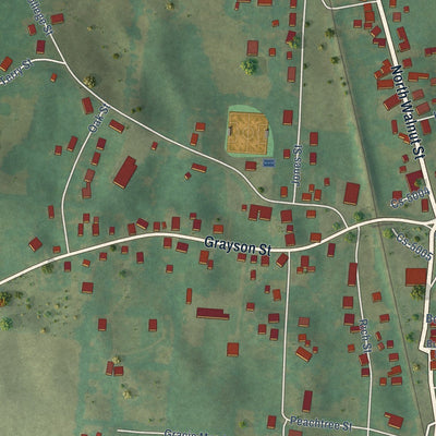 Close-up of the map of Upton, Kentucky print showing street and building detail