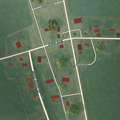 Close-up of the map of Doddsville, Mississippi print showing street and building detail