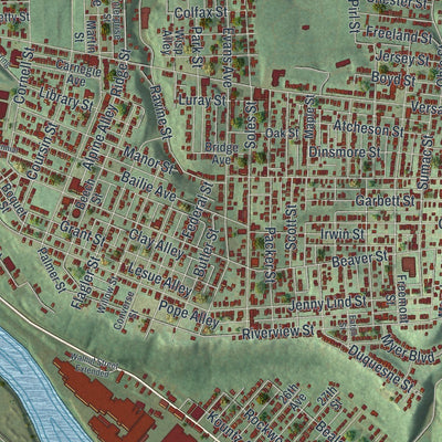 Close-up of the map of McKeesport, Pennsylvania print showing street and building detail