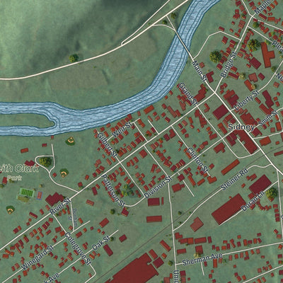 Close-up of the map of the Village of Sidney, New York print showing street and building detail