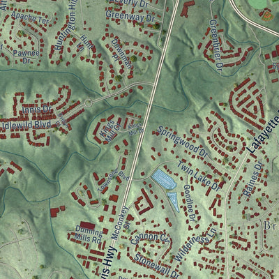 Close-up of the map of Fredericksburg, Virginia print showing street and building detail