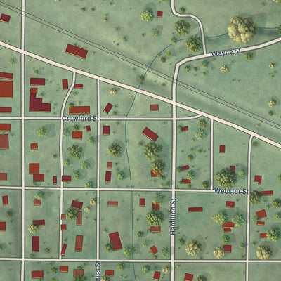 Close-up of the map of Mason City, Nebraska print showing street and building detail