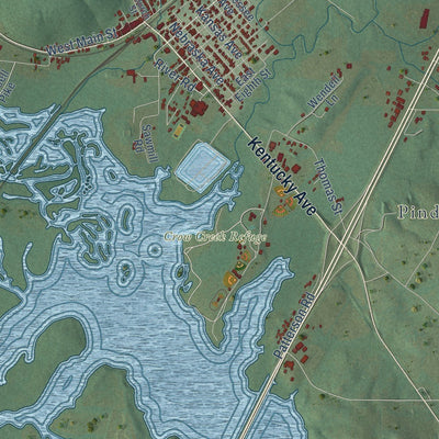 Close-up of the map of Stevenson, Alabama print showing street and building detail