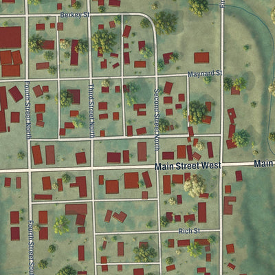 Close-up of the map of Maynard, Iowa print showing street and building detail