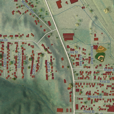 Close-up of the map of Carbon Cliff, Illinois print showing street and building detail