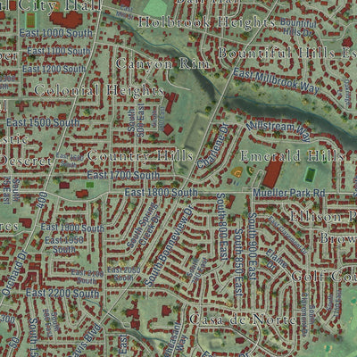 Close-up of the map of Bountiful, Utah print showing street and building detail