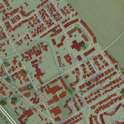 Close-up of the map of Yountville, California print showing street and building detail