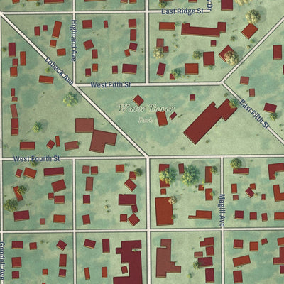 Close-up of the map of Readlyn, Iowa print showing street and building detail