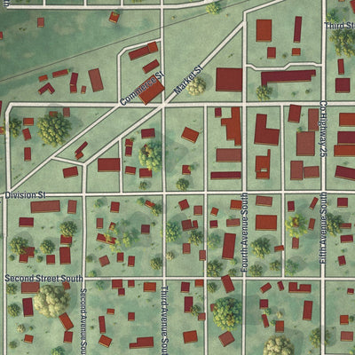Close-up of the map of Brownton, Minnesota print showing street and building detail