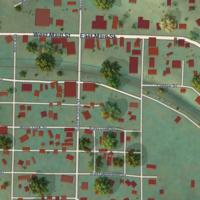 Close-up of the map of Oak Creek, Colorado print showing street and building detail