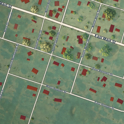 Close-up of the map of Letona, Arkansas print showing street and building detail
