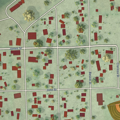 Close-up of the map of Goehner, Nebraska print showing street and building detail
