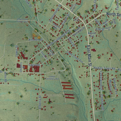 Close-up of the map of Lamar, Arkansas print showing street and building detail