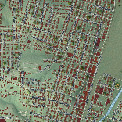 Close-up of the map of De Soto, Missouri print showing street and building detail