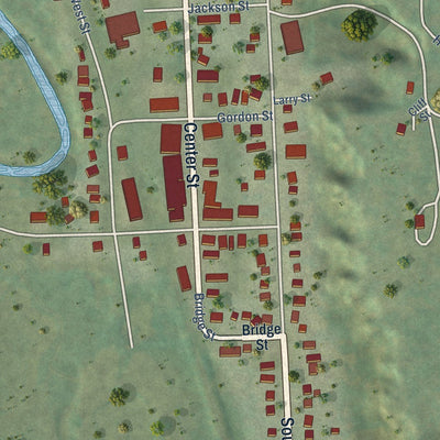 Close-up of the map of Wonewoc, Wisconsin print showing street and building detail