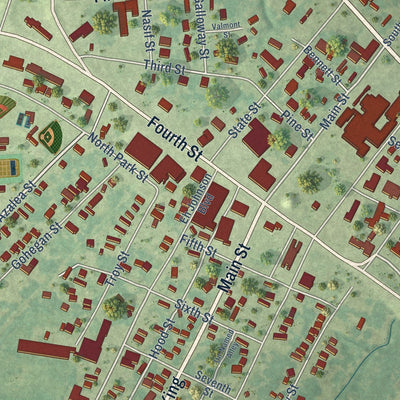 Close-up of the map of Jonesville, Louisiana print showing street and building detail