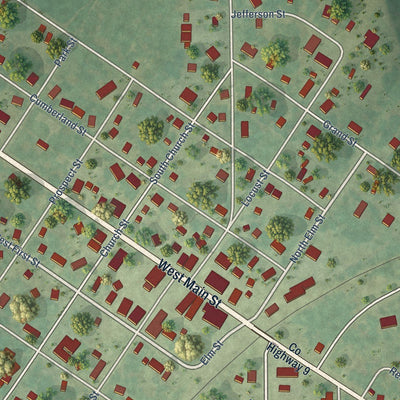 Close-up of the map of Coffeen, Illinois print showing street and building detail