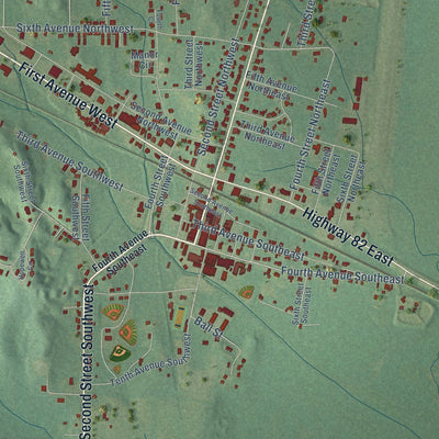 Close-up of the map of Reform, Alabama print showing street and building detail