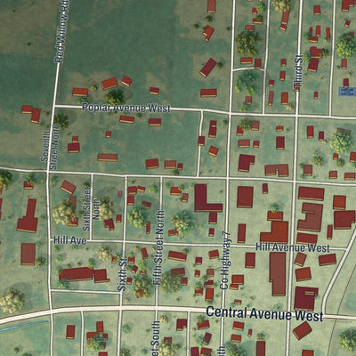 Close-up of the map of Greenbush, Minnesota print showing street and building detail