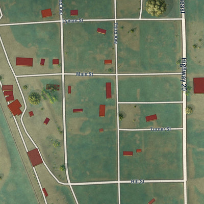 Close-up of the map of Calvin, North Dakota print showing street and building detail