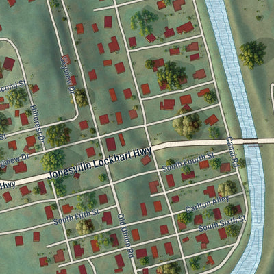 Close-up of the map of Lockhart, South Carolina print showing street and building detail