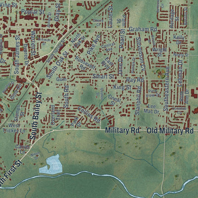 Close-up of the map of Jacksonville, Arkansas print showing street and building detail