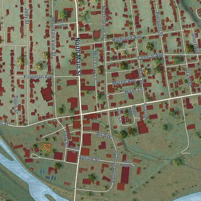 Close-up of the map of Petersburg, West Virginia print showing street and building detail