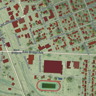 Close-up of the map of Warren, Minnesota print showing street and building detail