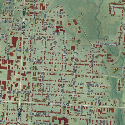 Close-up of the map of Clinton, Missouri print showing street and building detail