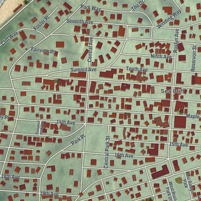 Close-up of the map of Sea Cliff, New York print showing street and building detail