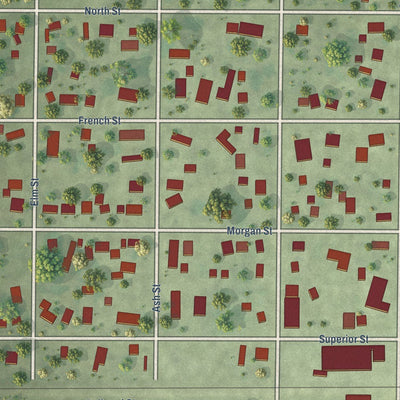 Close-up of the map of Chapin, Illinois print showing street and building detail