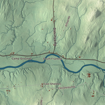 Close-up of the map of Sheldon, Vermont print showing streets and neighborhoods